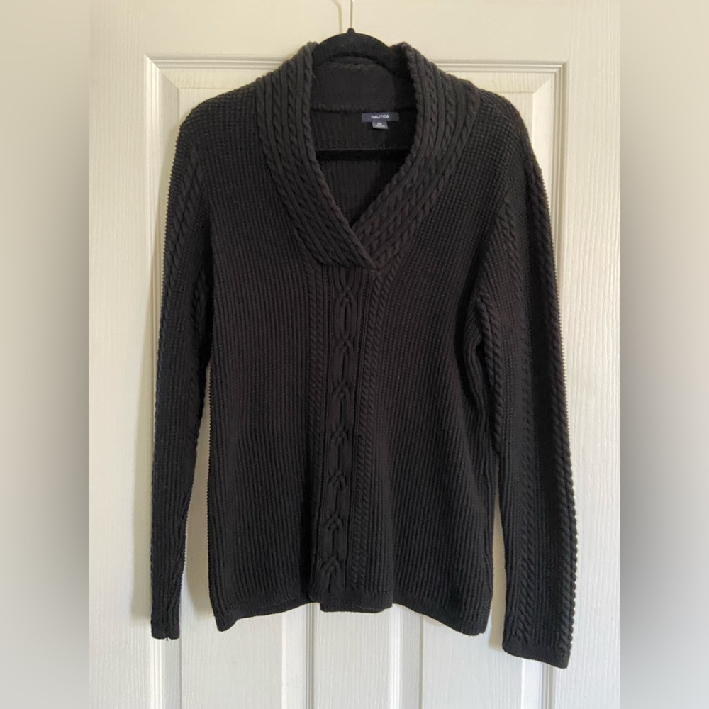 Nautical Black Cable Knit Sweater